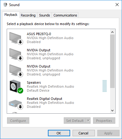 configure asus realtek audio manager to plug speakers into the motherboard